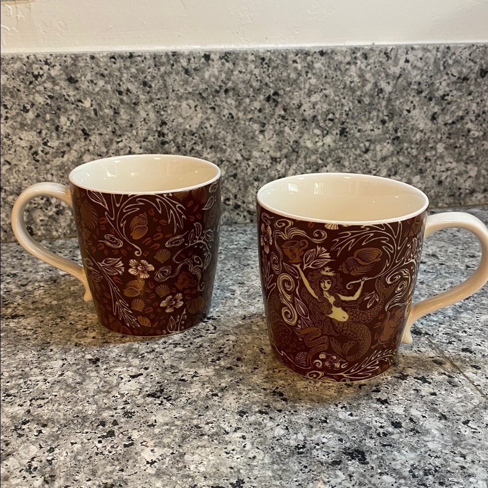 2 PC 2009 STARBUCKS COFFEE NEW BONE CHINA BROWN COPPER MUG SET